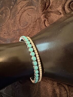 Set of Two Stacking Wrap Bracelets -Turquoise & Pave CZ Tennis Bracelets